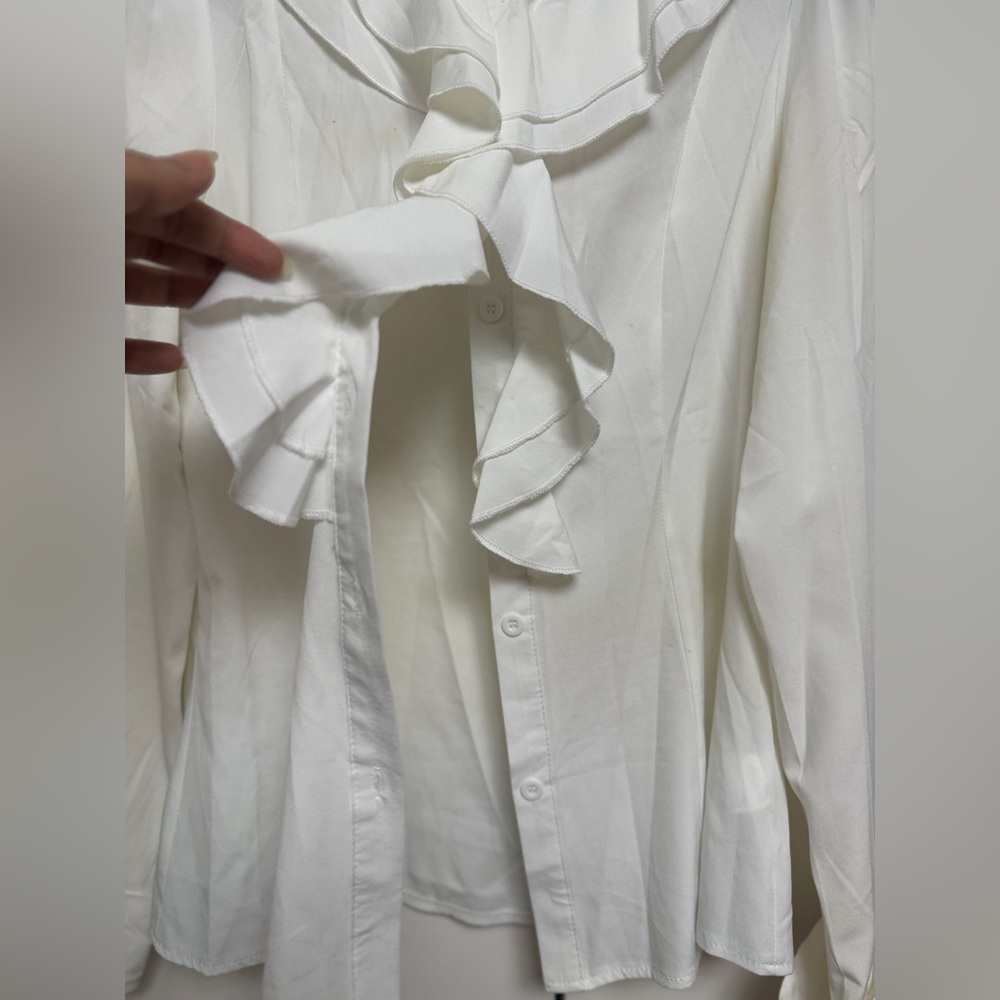SHEIN White Ruffle Front Button Blouse - Picture 2 of 4